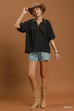 C6731 Textured Black Puff Sleeves