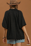 C6731 Textured Black Puff Sleeves