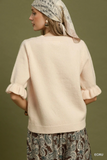 N7184 Ecru Ruffle Sleeve Sweater