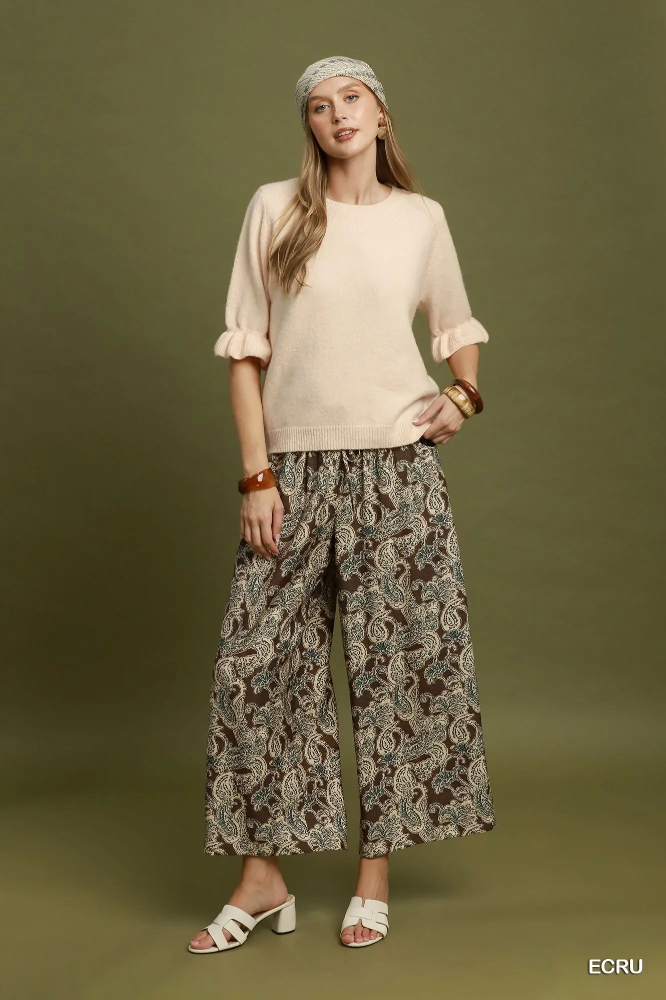 N7184 Ecru Ruffle Sleeve Sweater