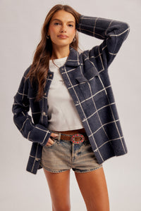 36928 Checkered Sweater Shacket