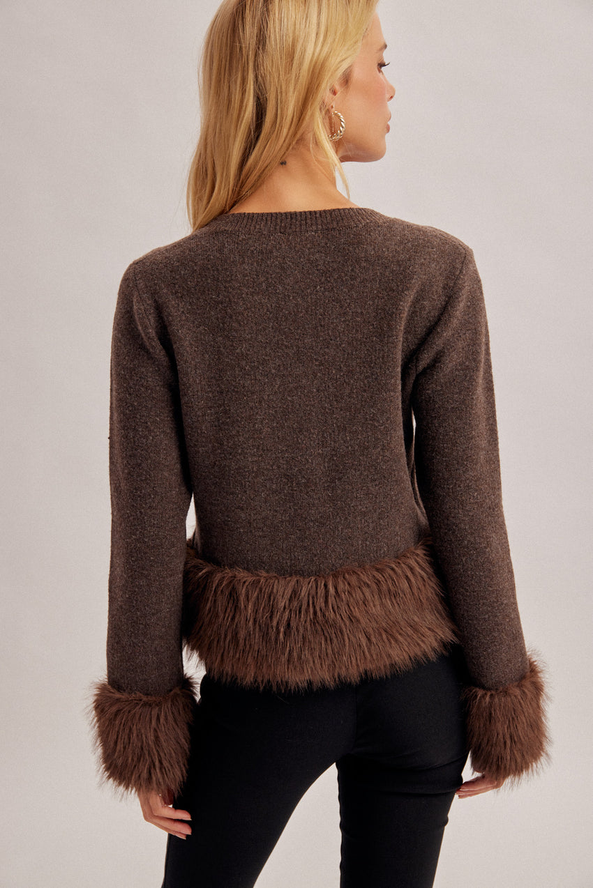 39557 Faux Fur Sweater Cardigan