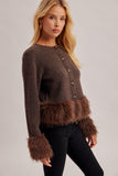39557 Faux Fur Sweater Cardigan