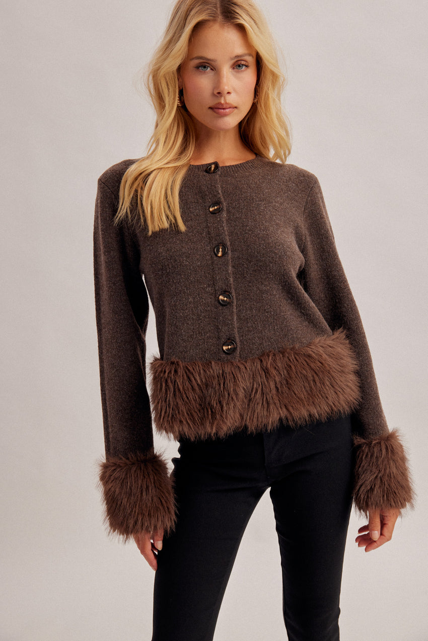 39557 Faux Fur Sweater Cardigan