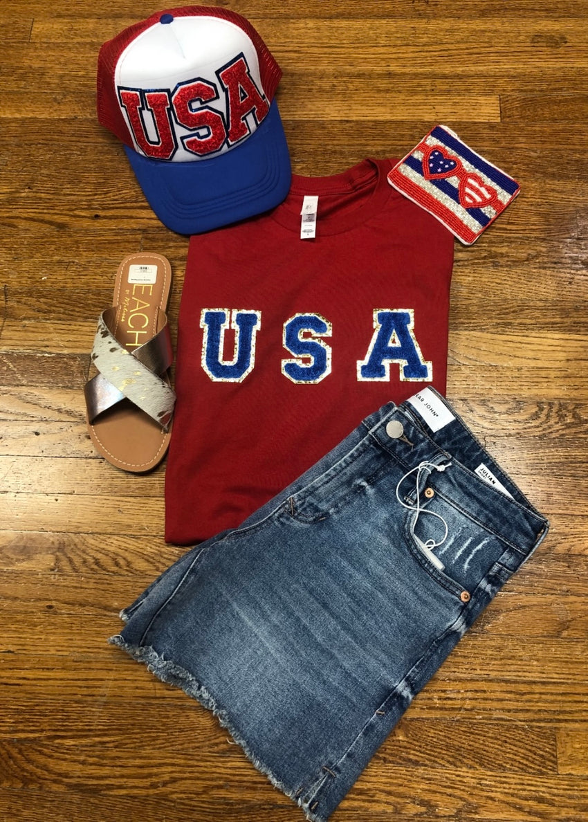 USA ON RED TEE