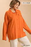 Orange Linen Blend Long Sleeve Top