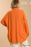 Orange Linen Blend Long Sleeve Top