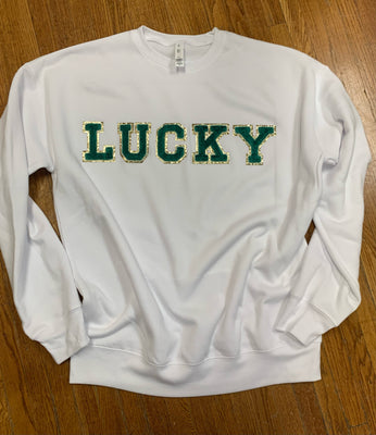 Lucky Chenille Letter Sweatshirt