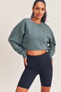 Cropped Jacquard Mineral Wash Pullover